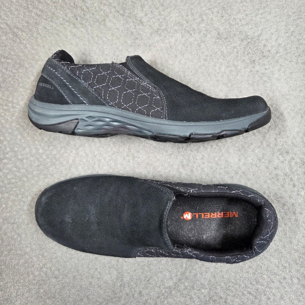 Merrell J45768 Slip On Suede Walking Shoes Womens 9 Black Geometric Stitching